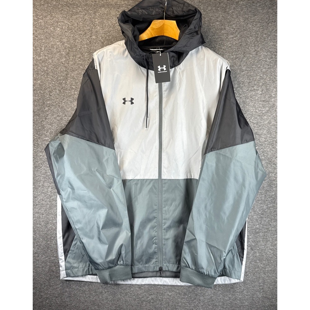 Under Armour Team Legacy Windbreaker Mens 3XL Grey Black NWT Hooded Jacket Coat